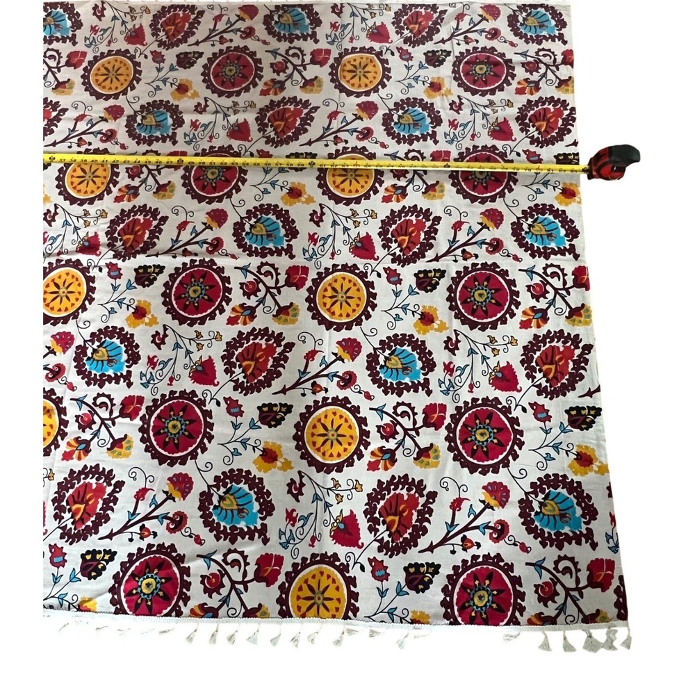 Suzani Style Curtains Cotton Blend Floral Boho Tassel Fringe 56x84 (4 panels) - Picture 8 of 10